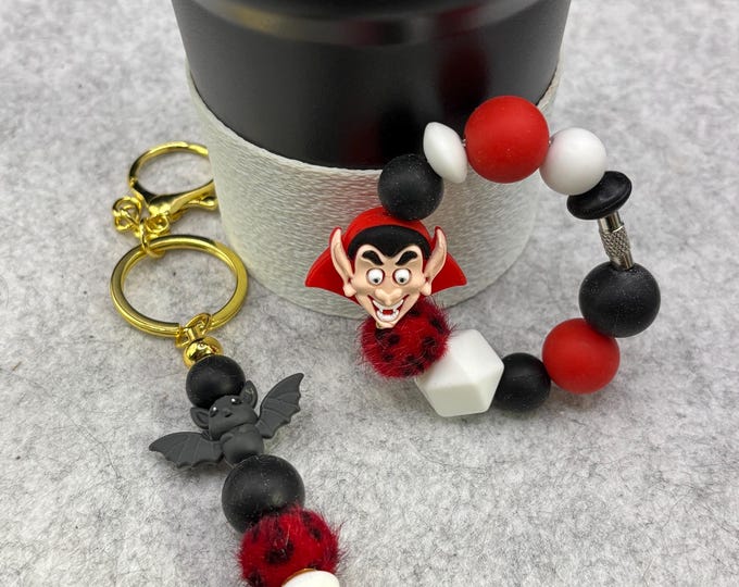 Vampire with Faux Fur Stanley Cup Bracelet:  Cup Handle Bracelet | Straw Charm | Purse Bracelet | Vampire | Halloween |