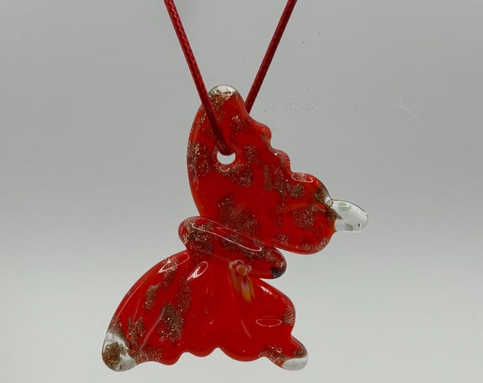 Butterfly Murano Inspired Glass Butterfly  | Millefiori Lampwork | Lampwork Pendant |  Christmas Pendant | Holiday pendant | Red Butterfly