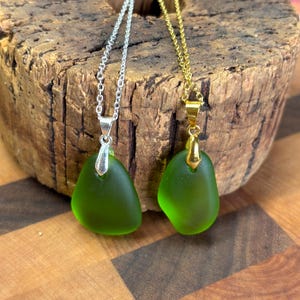 Green Seaglass Necklace | Green Seaglass | Seaglass Necklace |  Seaglass on Silver or Gold Chain | Seaglass Pendant