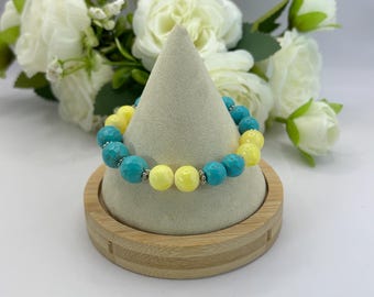 Yellow Jade and Turquoise | Jade bracelet | Turquoise bracelet | Gemstone bracelet | Stretch Bracelet