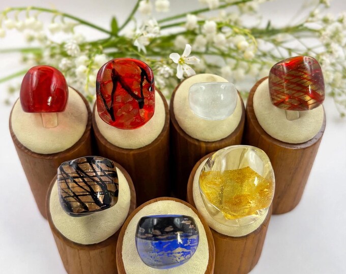 Size 4  1/2  Lampwork Glass Rings | Murano Inspired Glass Ring | Cocktail Ring | Statement Ring | Lampwork Ring | Pinky Ring