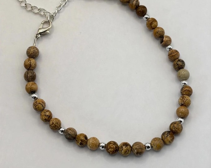 Jasper Gemstone Anklet |  Landscape Jasper Ankle Bracelet | Gemstone Ankle Bracelet | Minimalist Anklet