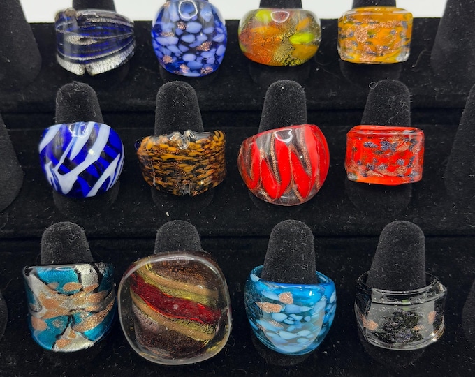Size 8 Assorted Glass Rings | Murano Inspired Glass Rings