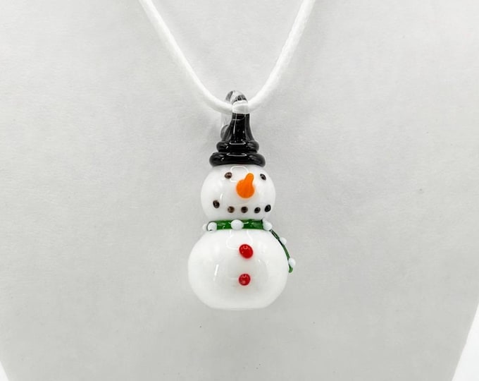 A Murano Inspired Glass Snowman  | Glass Pendant  Necklace | Lampwork Glass |  Christmas Pendant | Holiday pendant |