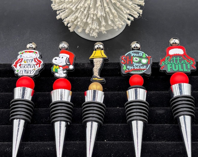 Christmas Movie Theme Wine Bottle Stopper :  Silicone Beaded Bottle Stopper | Barware | Leg Lamp | Sh*itters Full