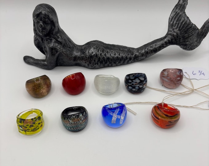 Size 6 3/4 Assorted Glass Rings | Millefiori Glass Rings | Murano Inspired Glass Rings