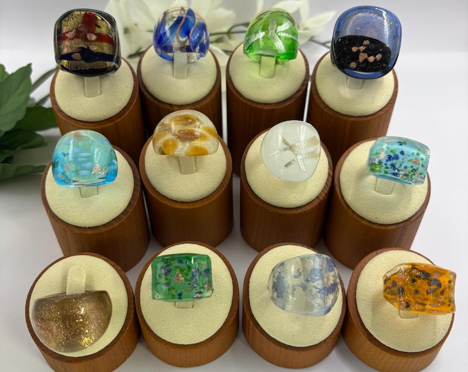 Size 9 Lampwork Glass Rings | Large Chunky Glass Rings | Murano Inspired Glass Rings | Statement Rings