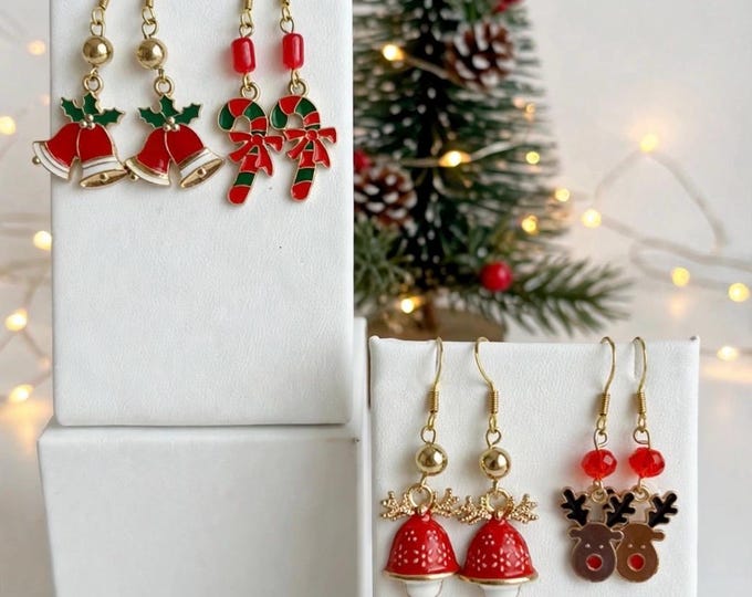 Christmas Earrings | Holiday Earrings | Christmas Earrings | Sterling Silver Ear Wires | Reindeer