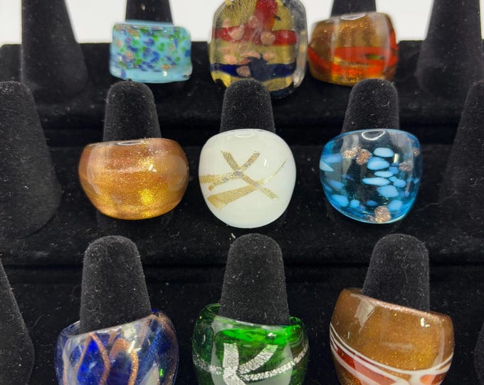 Size 9 Assorted Glass Rings | Millefiori Glass Rings | Murano Inspired Glass Rings