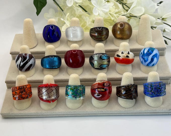 Size 7 Lampwork Glass Rings | Millefiori Glass Rings | Murano Inspired Glass Rings
