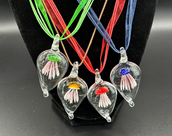 Jelly Fish Lampwork Necklace | Glass Jelly Fish Pendant  | Lampwork Jewelry | Necklace with Cord | Color Options Available