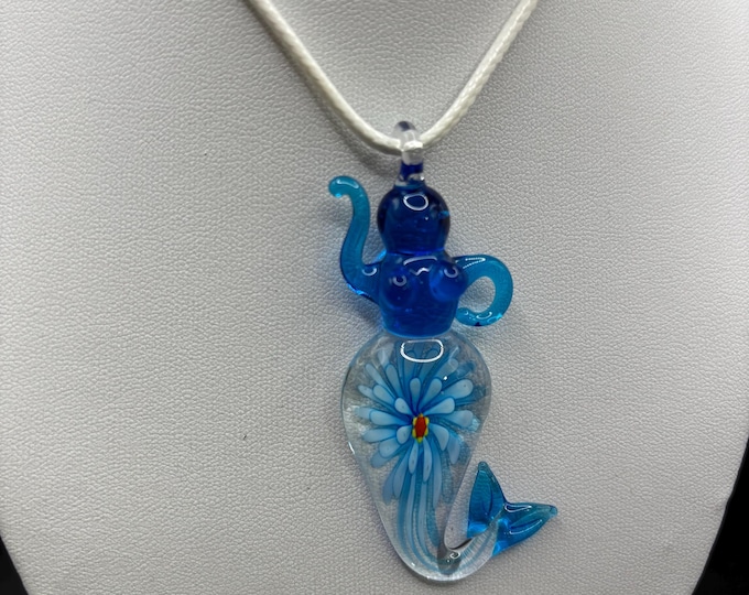 Mermaid Flower Lampwork Glass Necklace | Mermaid Pendant | Mermaid Jewelry | Murano Inspired Mermaid |