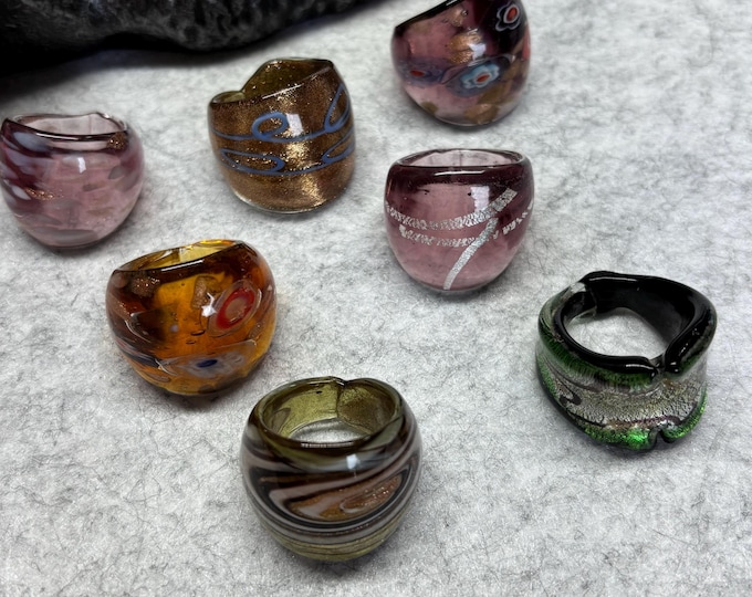 Size 6 1/2 Assorted Glass Rings | Millefiori Glass Rings | Murano Inspired Glass Rings