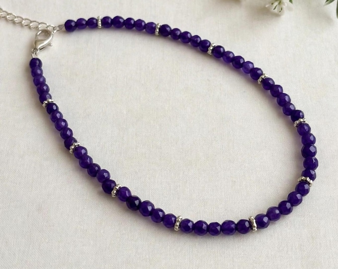 Amethyst Gemstone Anklet | 10 inch  Ankle Bracelet | Gemstone Ankle Bracelet |  Anklet with extender