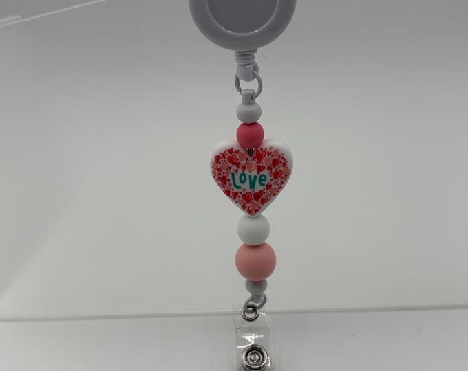 Badge Reels Beaded  | Retractable Badge Holder | Silicone Beads | Love | Heart |