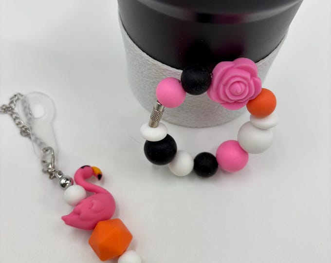 Flamingo Stanley Tumbler Straw Charm  | Handle Charm | Silicone Focal Beads | Flamingo |