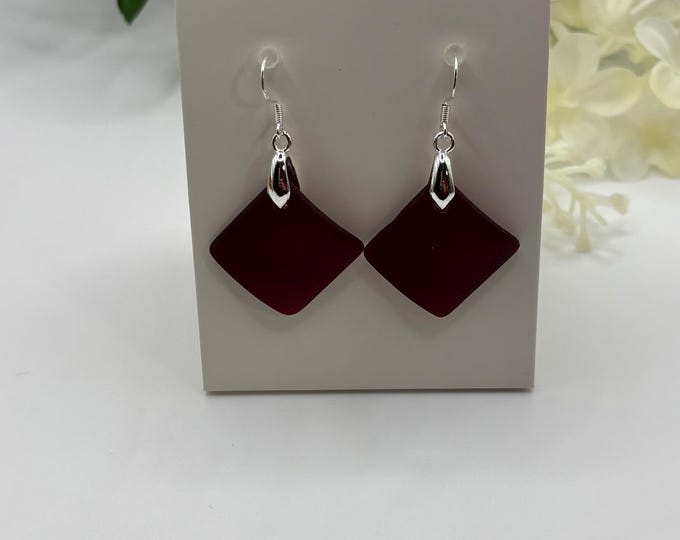Garnet Red  Seaglass Earrings | Seaglass | Beach Glass Earrings on Sterling Silver
