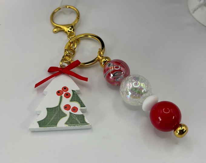 Christmas Tree Stanley Cup Straw Charm:  | Straw Charm  | Holiday  | Red with Tree | Purse Charm | Keychain