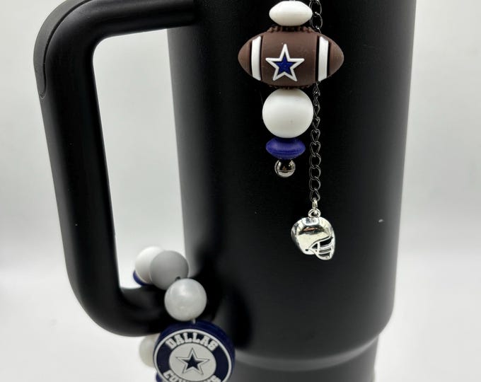 Football Tumbler Accessories |  Stanley or Other Tumbler Cup Handle Bracelets | Straw Charms | Football team | Helmet charm
