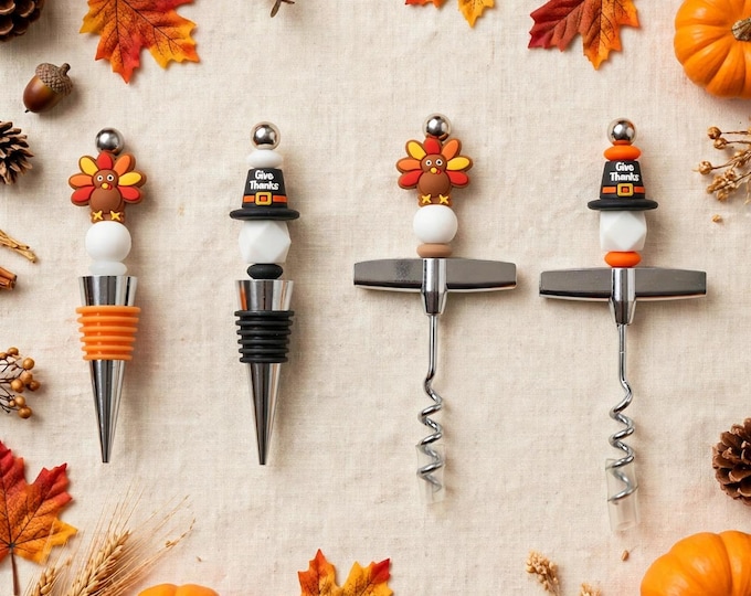 Thanksgiving Wine Bottle Stoppers | Cork Screws :  Silicone Beaded Bottle Stopper | Wine Gifts  | Barware