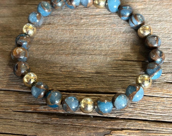 Blue Golden Vein Gemstones | Stretch Bracelet | Mens or Ladies Bracelet
