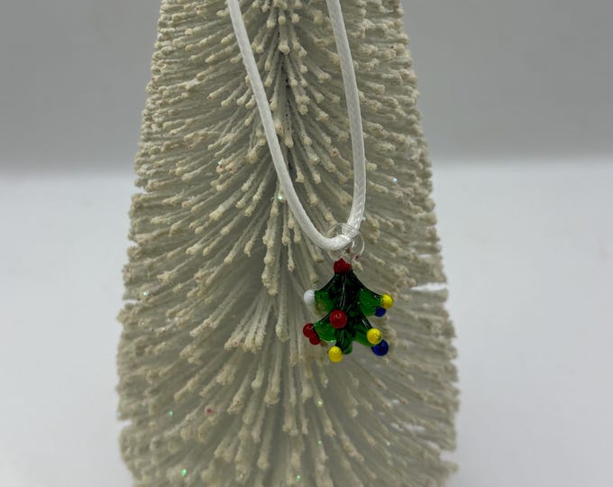 Green 3D  Tree Murano Inspired Glass Lampwork | Glass Pendant  Necklace | Lampwork Glass |  Christmas Pendant | Holiday pendant | Lampwork