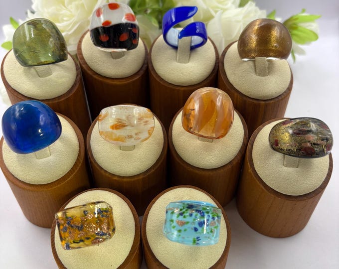 Size 9 Lampwork Glass Rings | Large Chunky Glass Rings | Murano Inspired Glass Rings | Statement Rings | Wrap Style Rings