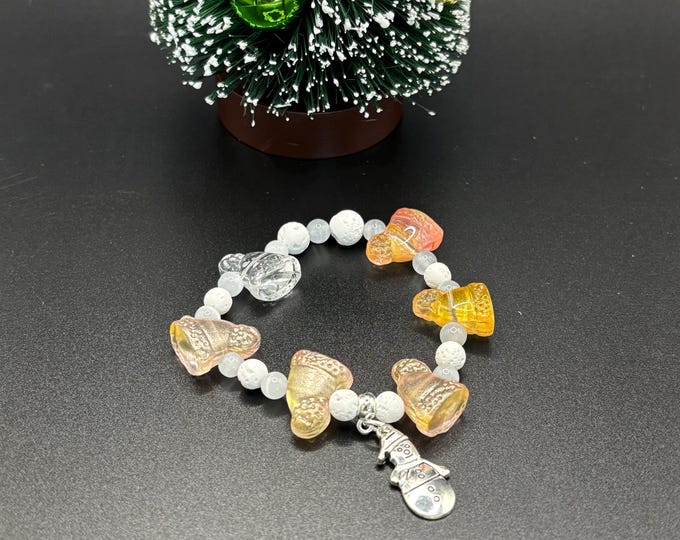 Lampwork Glass Christmas Bracelet: Snowman Charm, Holiday Jewelry