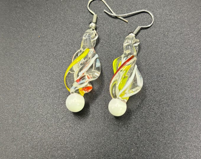Lampwork Glass Swirl  Earrings |  Murano Inspired Lamp Work  |  Yellow White or Orange Glass Earrings