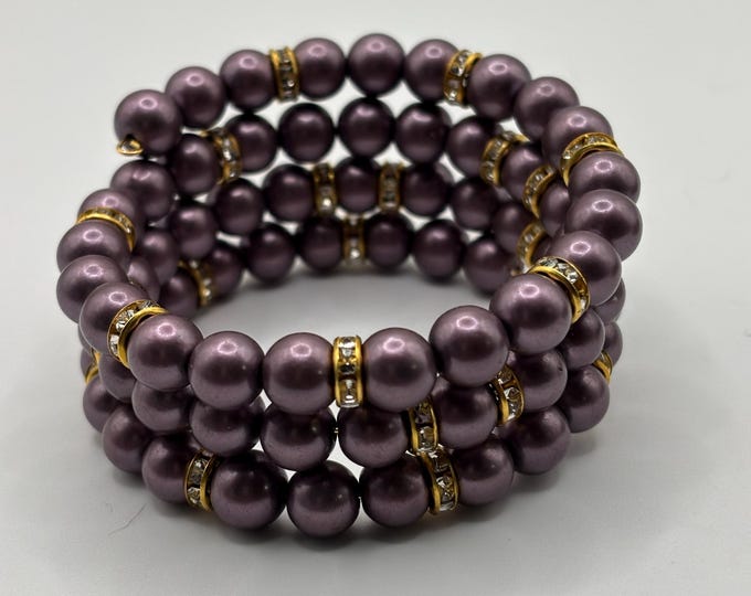 Purple Metallic Hematite Gemstone Bracelet | Memory Wire Bracelet | Multistrand Bracelet  | Magnetic Bracelet