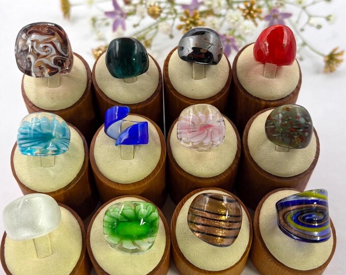 Size 6 1/2  Lampwork Glass Rings | Murano Inspired Glass Rings | Statement Rings
