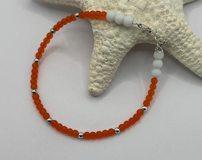 Orange Seaglass Anklet |  Orange  Seaglass | Ankle Bracelet | Seaglass Jewelry