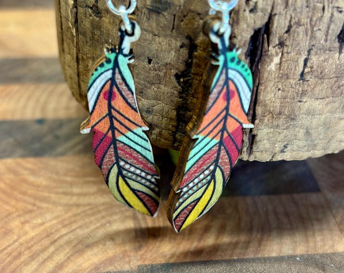 Wooden Feather Earrings |  Laser Cut  | Bohemian Earrings | Feather Earrings | Boho Style