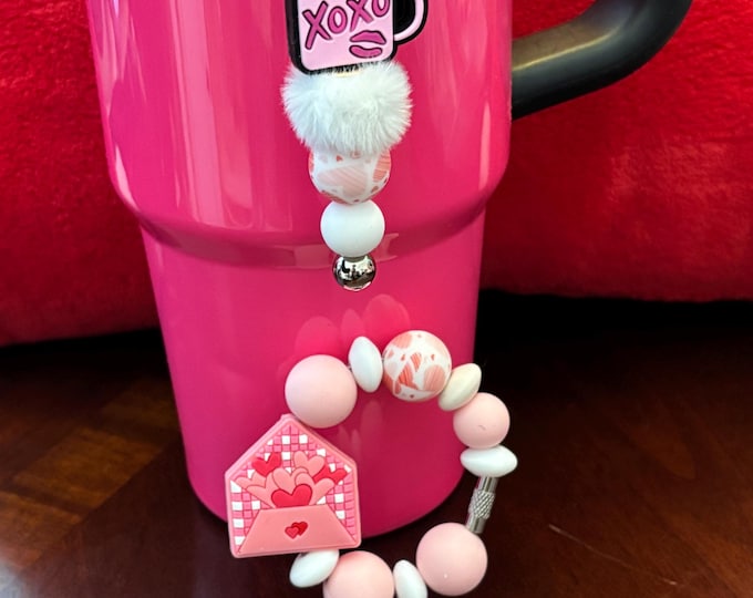 Valentines Day Stanley Cup Bracelet:  Cup Handle Bracelet | Straw Charm  | Valentine | Hearts