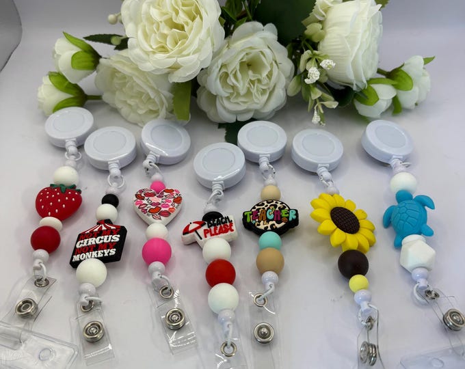 Badge Reels Beaded  | Retractable Badge Holder | Silicone Beads | Teacher Gift | Nurse Gift
