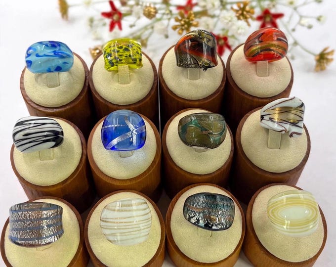 Size 6 3/4 Lampwork Glass Rings | Millefiori Glass Rings | Murano Inspired Glass Rings | Statement Rings