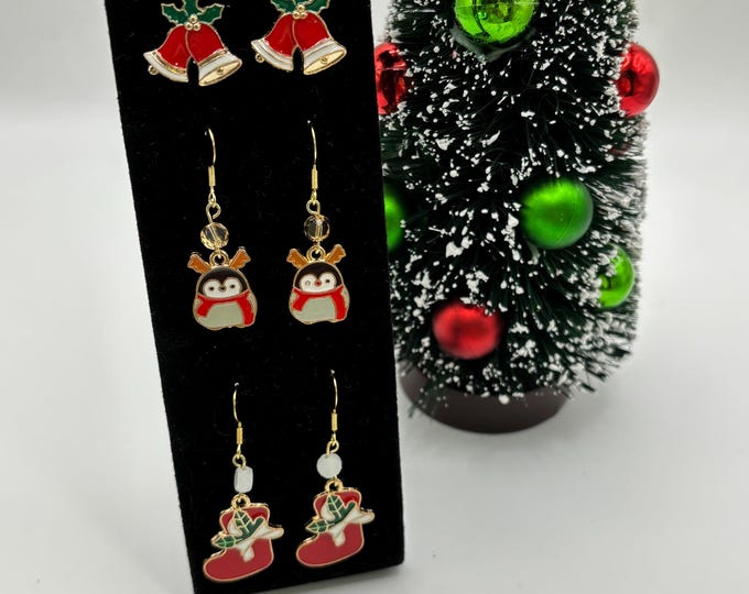 Christmas Earrings | Holiday Earrings | Christmas Earrings | Penguin | Bells | Stocking