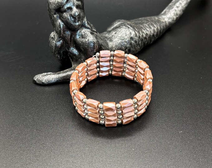 Pink Hematite Gemstone Bracelet | Memory Wire Bracelet | Multistrand Bracelet  | Magnetic Bracelet