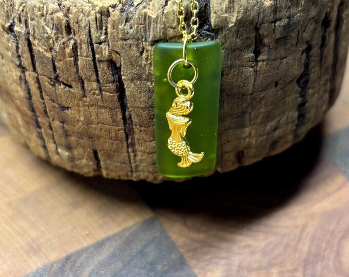 Green Seaglass Necklaces |  Green Seaglass | Seaglass Necklace with Charm | Mermaid Charm
