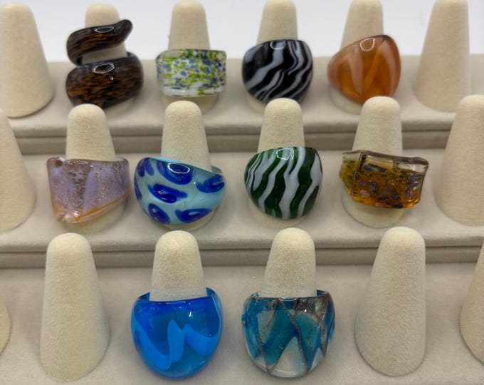 Size 9 Assorted Glass Rings | Millefiori Glass Rings | Murano Inspired Glass Rings
