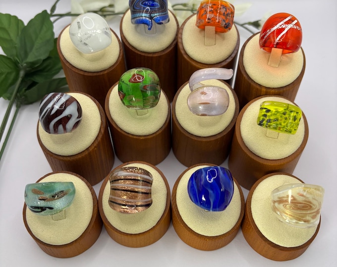 Size 7 Lampwork Glass Rings | Millefiori Glass Rings | Murano Inspired Glass Rings