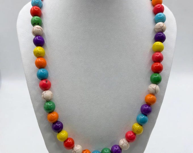 A Rainbow Turquoise Necklace | Gemstone Necklace | 10mm Beads | Statement Necklace |