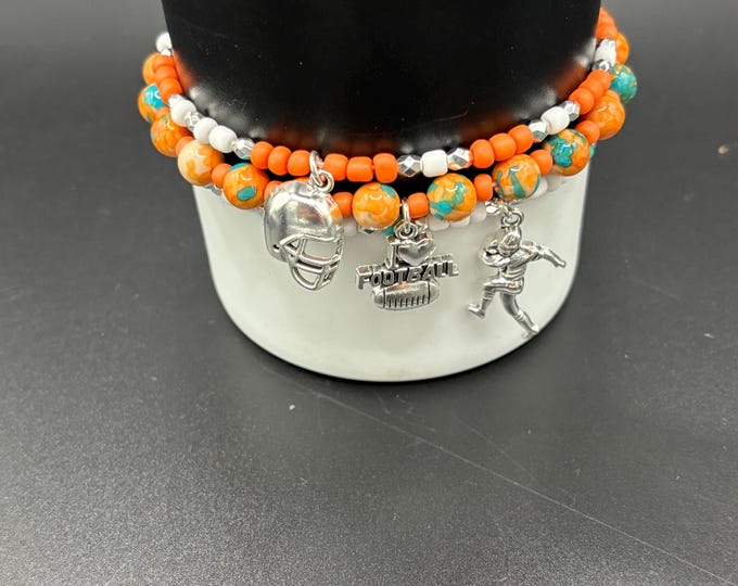 Football Stanley Tumbler Bracelet: Dolphins Team Colors, Charm Accessories - Set of 3