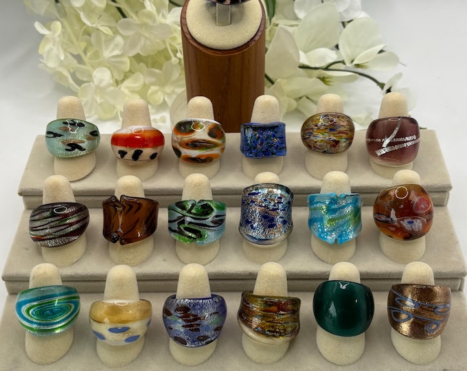 Size 6 1/2 Lampwork Glass Rings | Murano Inspired Glass Rings