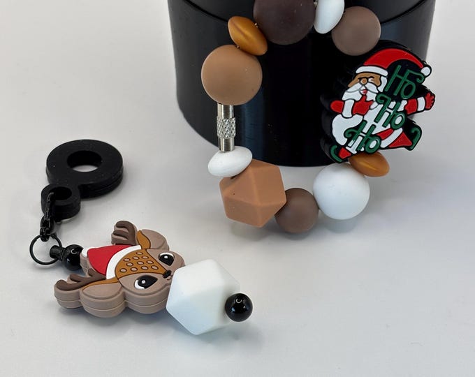 Christmas Santa  Stanley Cup Bracelet:  Cup Handle Bracelet | Straw Charm | Purse Bracelet | Holiday | Reindeer