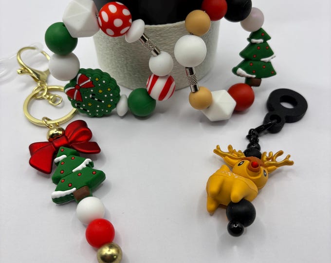 Christmas Tree  Stanley Cup Bracelet:  Cup Handle Bracelet | Straw Charm | Wreath | Holiday
