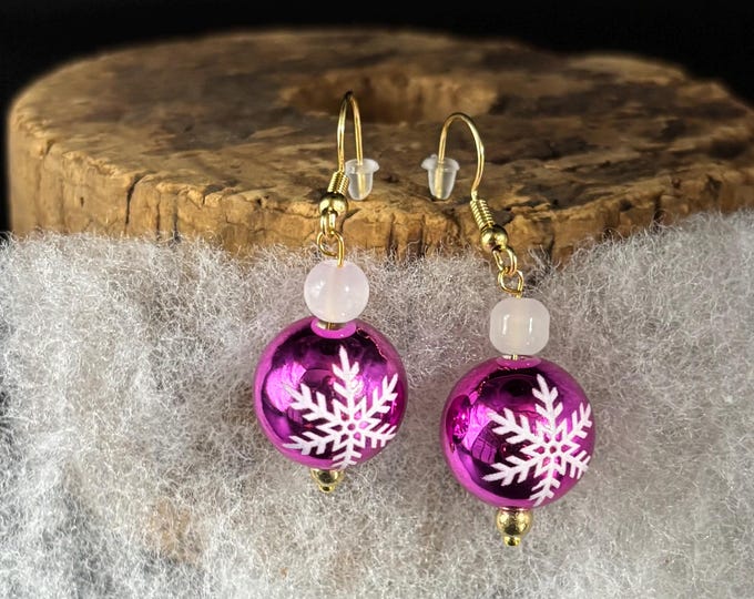 Snowflake Earrings | Holiday Earrings |  Moonstone Accent | Christmas Earrings |