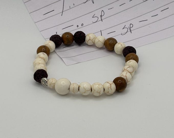 White Howlite Stretch Bracelet | Gemstone bracelet | Stretch Bracelet | Morse Code bracelet | Badass | Diffuser Bracelet