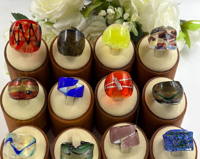 Size 8 Lampwork Glass Rings | Murano Inspired Glass | Statement Ring | Lampwork Ring| Flower Rings | Wrap Rings | Set#3