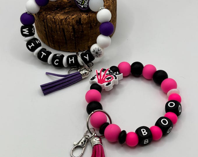 BOO and Witchy Beaded Wristlets |  Keychain  | Keychain with Silicone and Focal | Keychain | Key Fob | Wristlet |